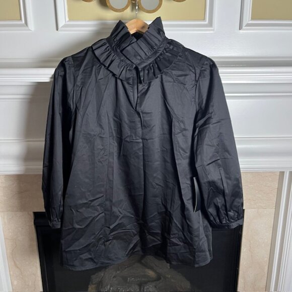 Tuckernuck Black Ruffle Neck Bouvier Blouse - Picture 2 of 3
